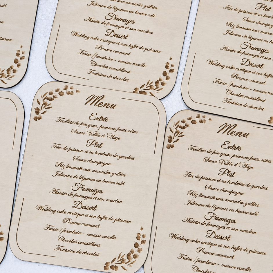 Menu Gravé sur Bois