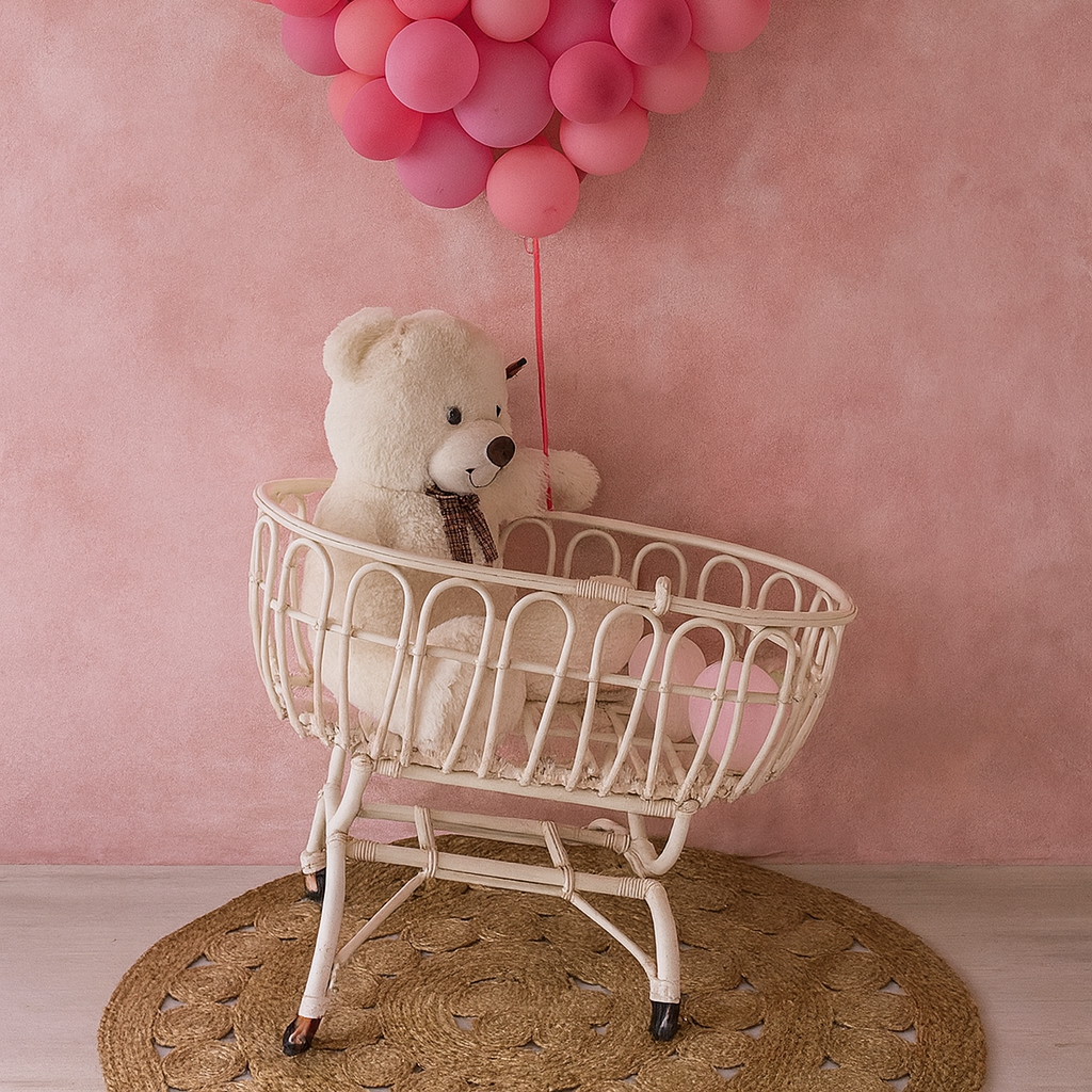 Berceau ancien en osier blanc